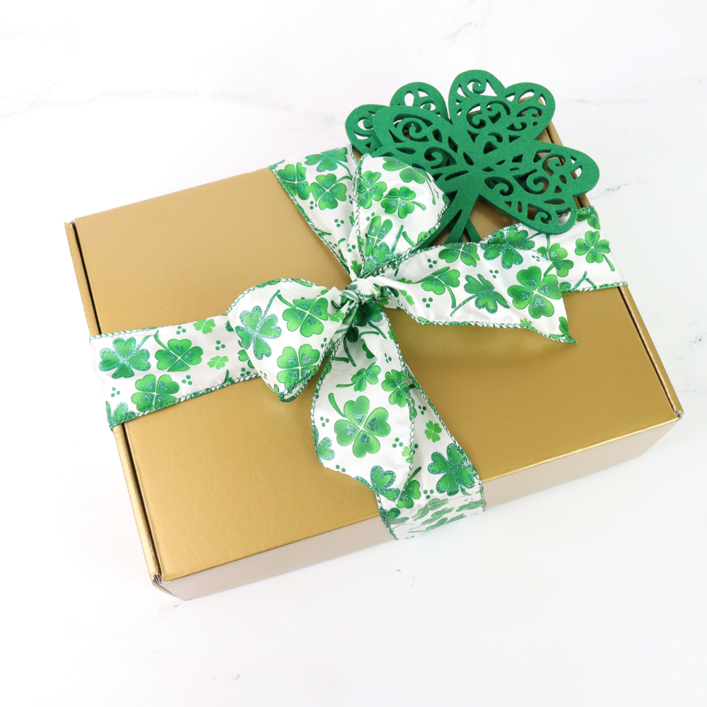 St Patrick’s Day corporate gift boxes with Irish themed snacks designed for branded gifting, dropshipping and corporate gift fulfillment
