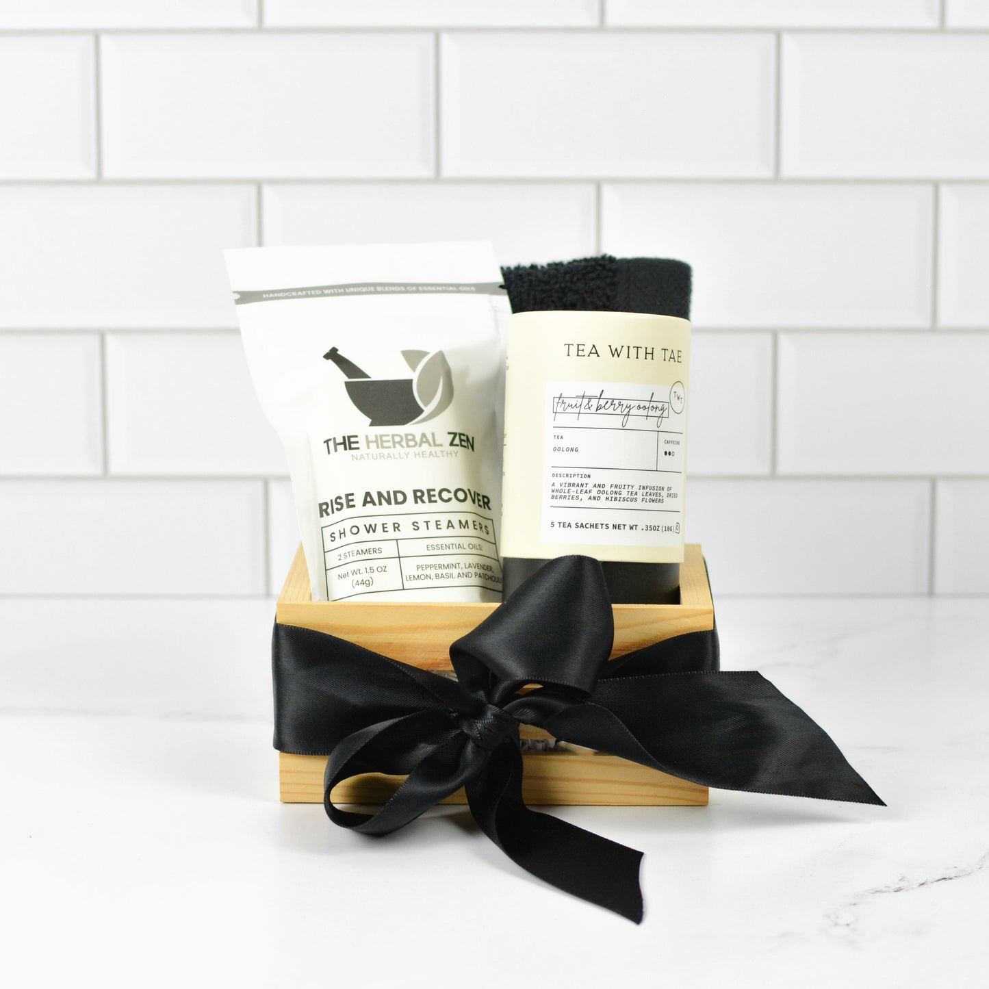 rise and recharge spa gift set with shower steamers and tea