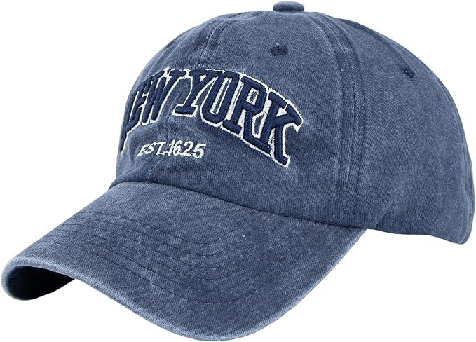 Baseball Hat New-York Distressed-Adjustable-Strapback - Washed Twill Dad Hat Unisex