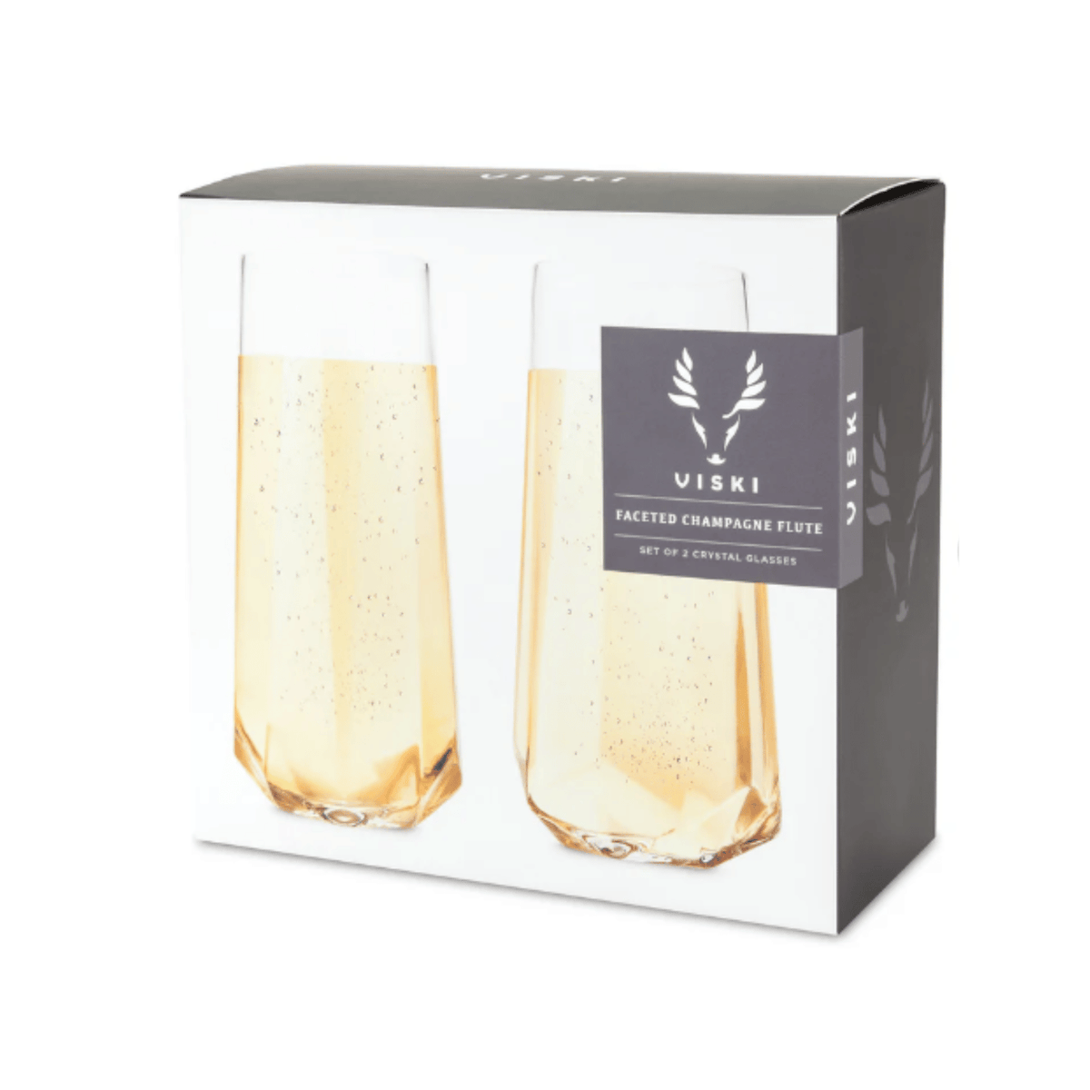 set of 2 Viski stemless geometric Crystal Champagne Glasses for personalized congratulations champagne gift sets