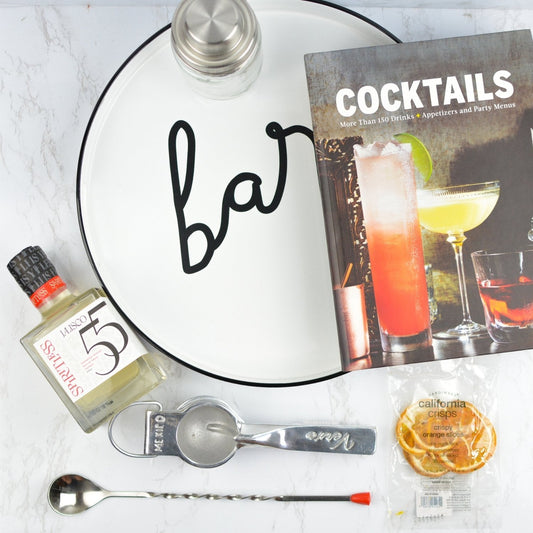 cocktail gift set with bar tools recipe book and tray